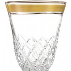Taça 200ml Lapidada Com Borda Dourada Em Vidro